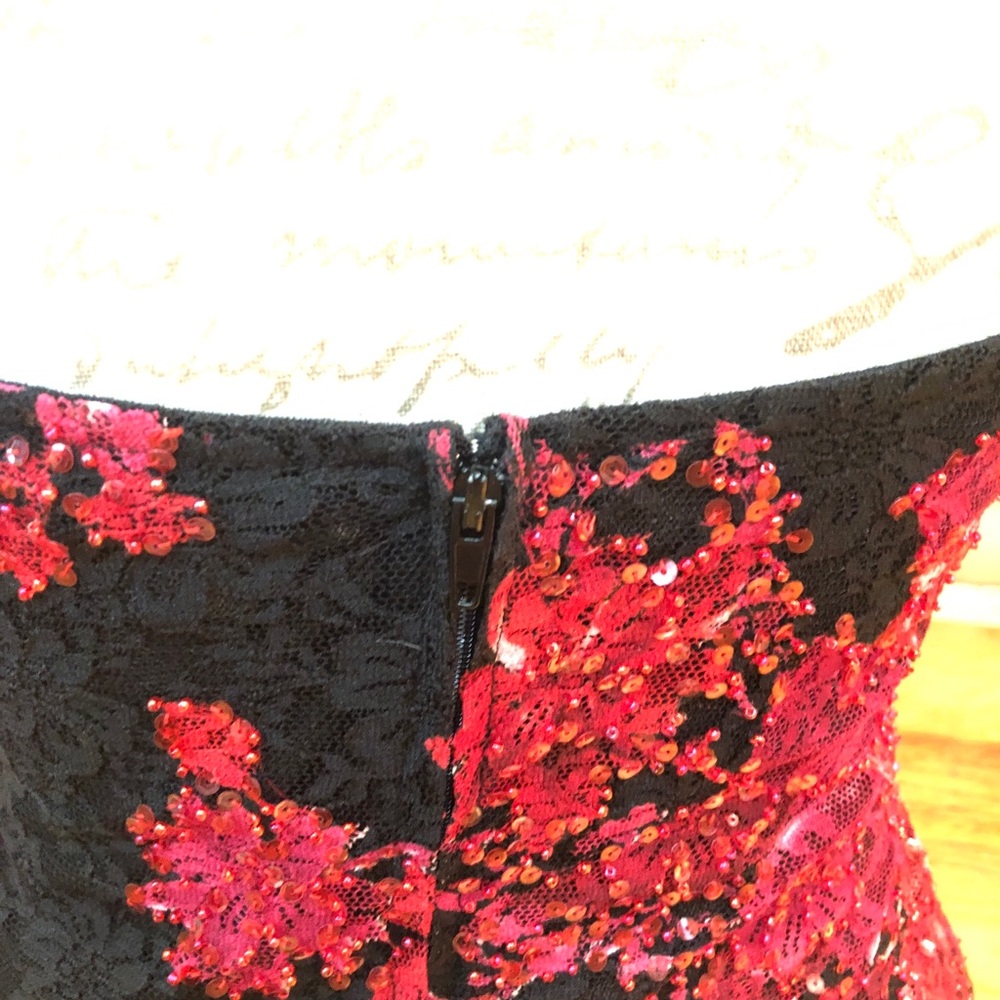 Cache Black & Red Lace With Sequins Halter Top - image 5